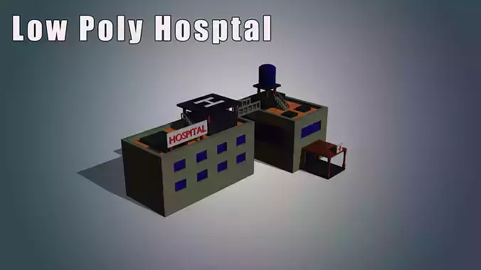 Low Poly City General Hospital Low-poly 3D model