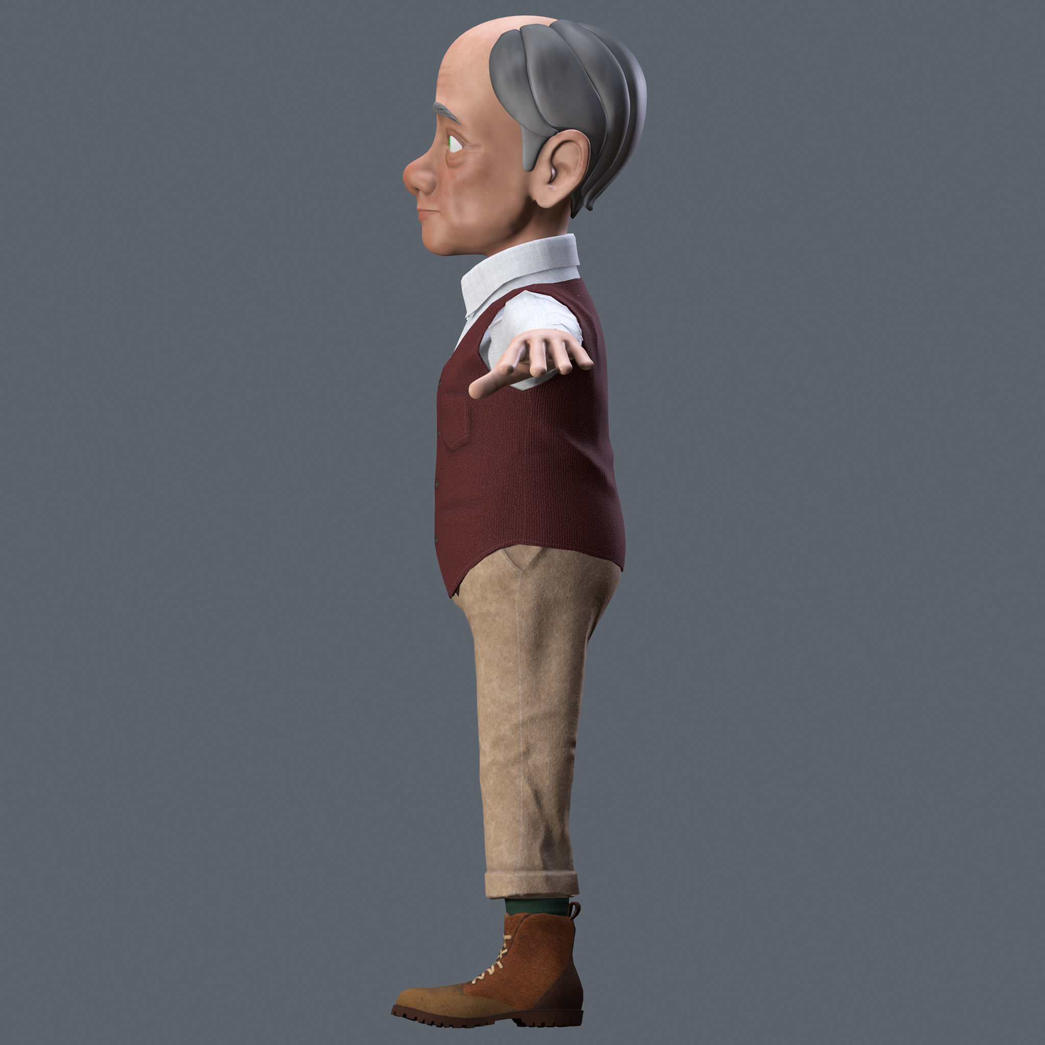 Cartoon Old man GrandPa NoRig Low-poly 3D model_6