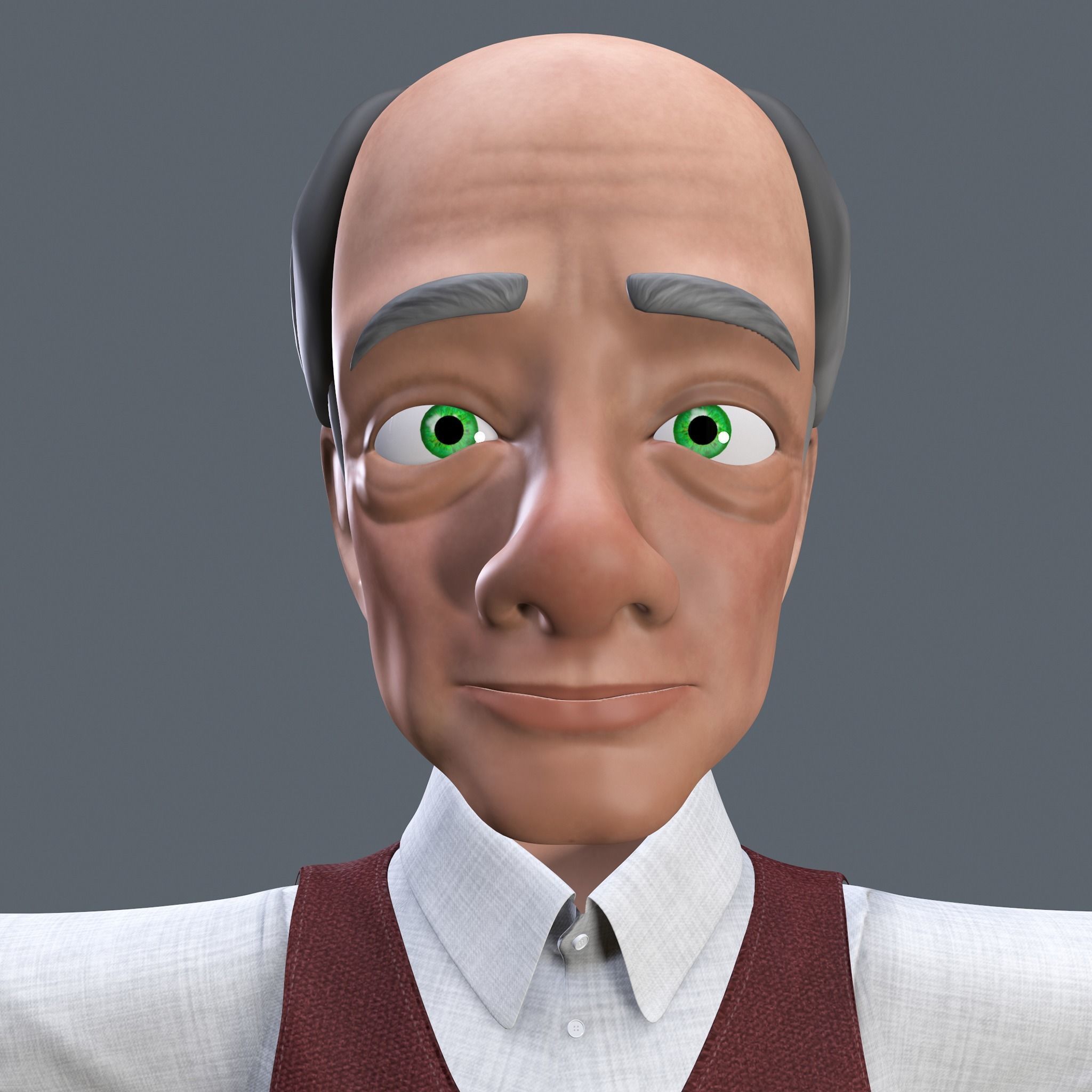 Cartoon Old man GrandPa NoRig Low-poly 3D model_3