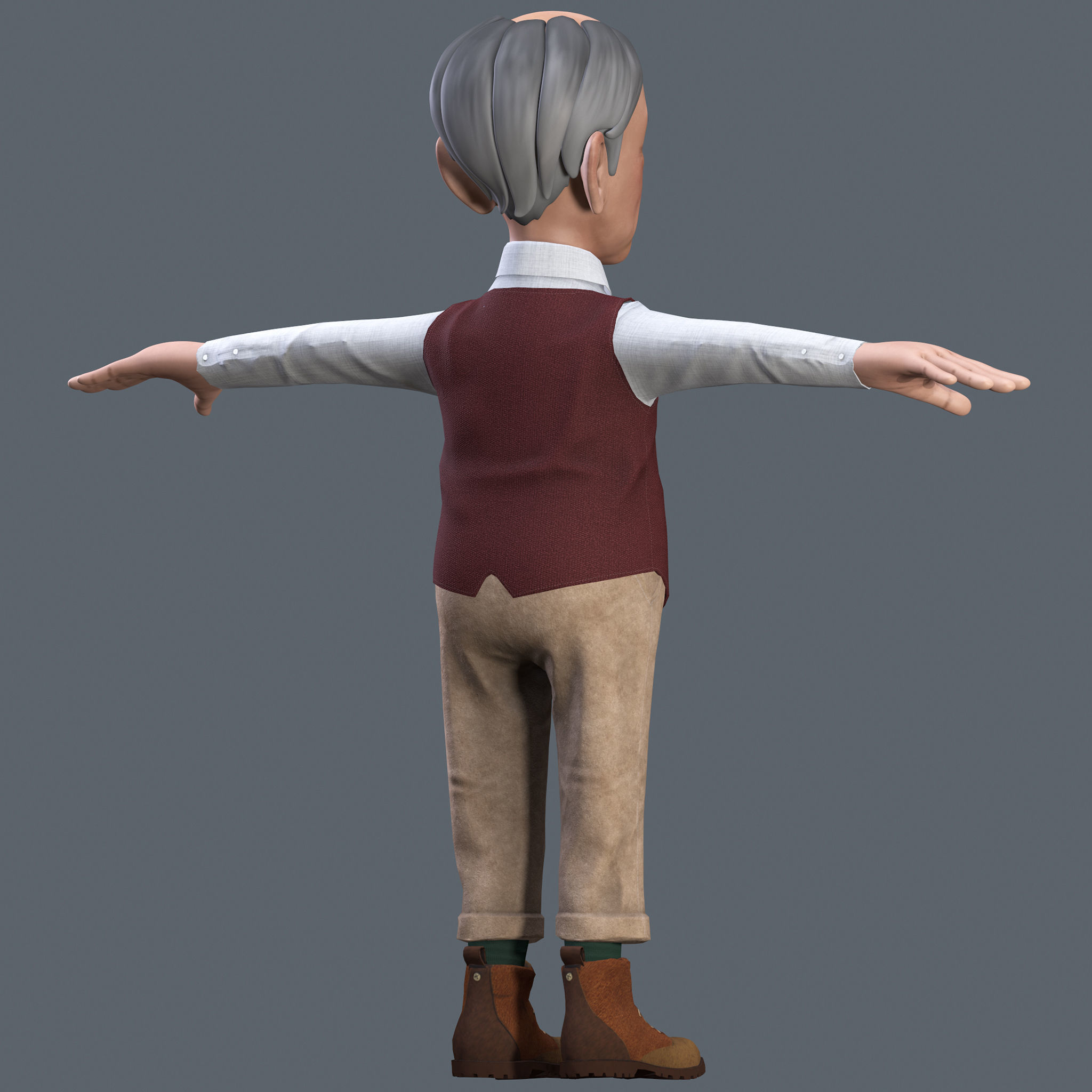 Cartoon Old man GrandPa NoRig Low-poly 3D model_8