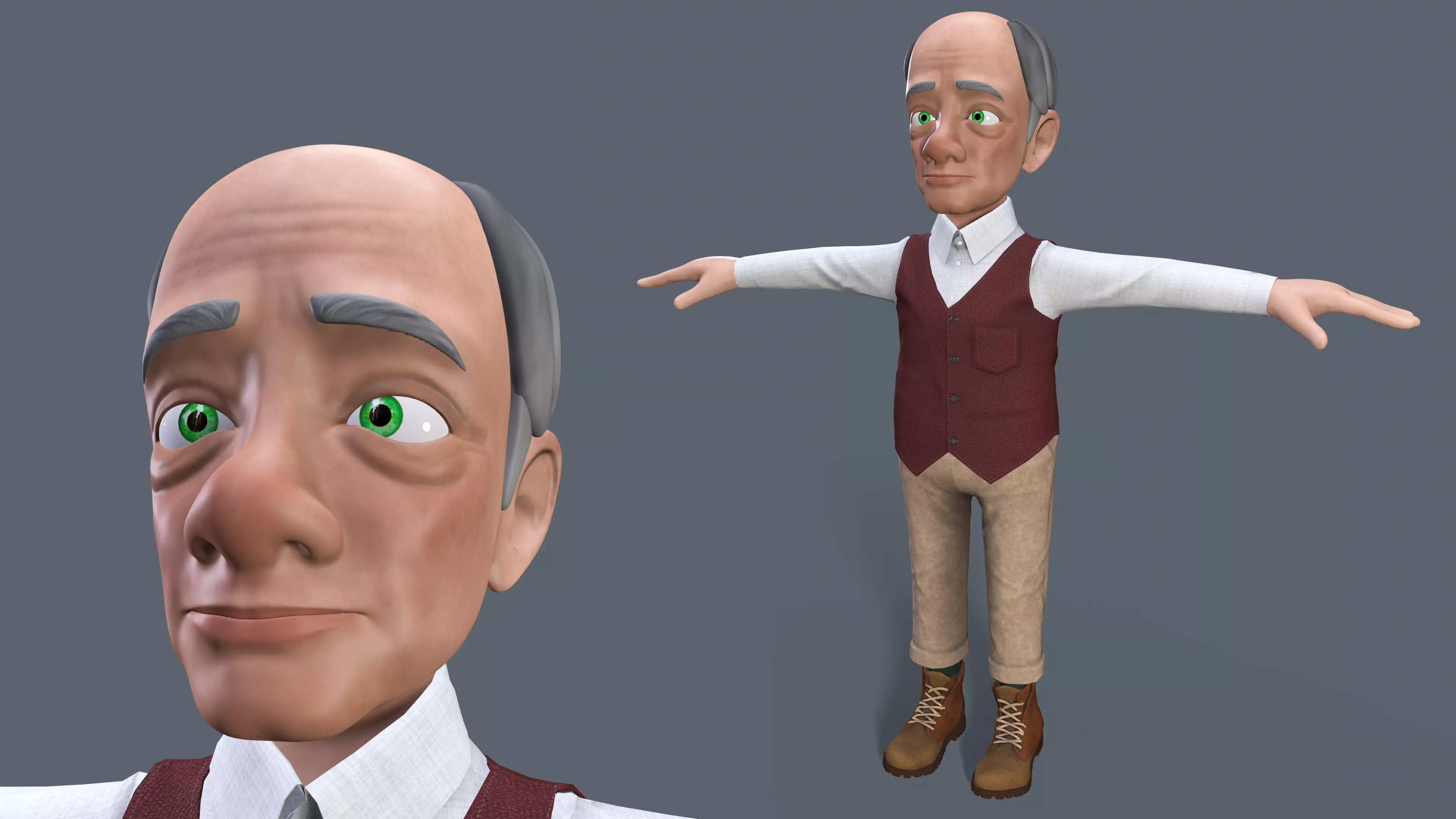 Cartoon Old man GrandPa NoRig Low-poly 3D model_0