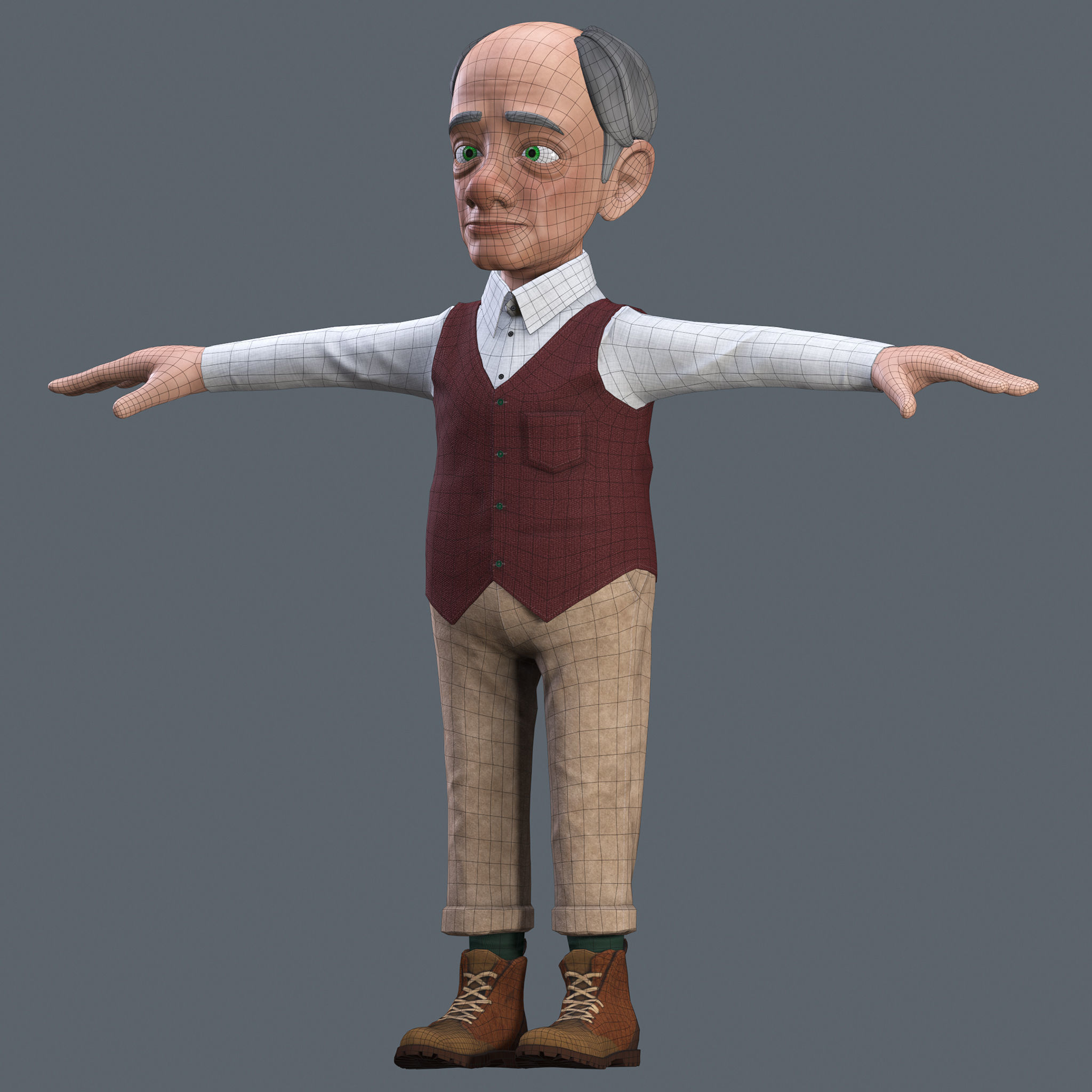 Cartoon Old man GrandPa NoRig Low-poly 3D model_16