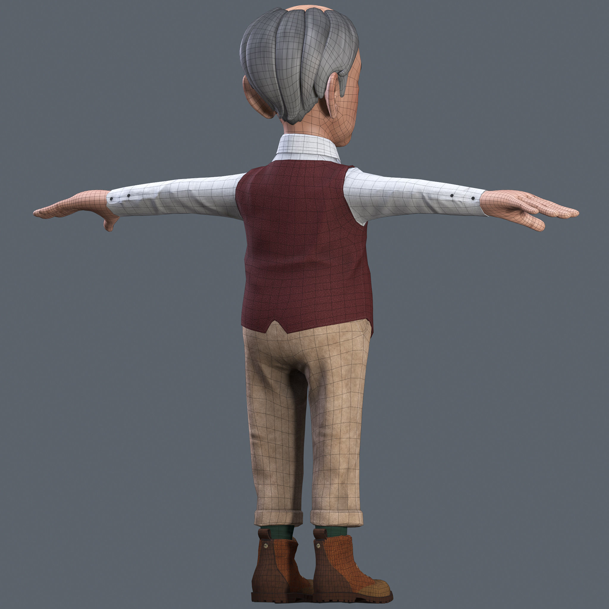 Cartoon Old man GrandPa NoRig Low-poly 3D model_11