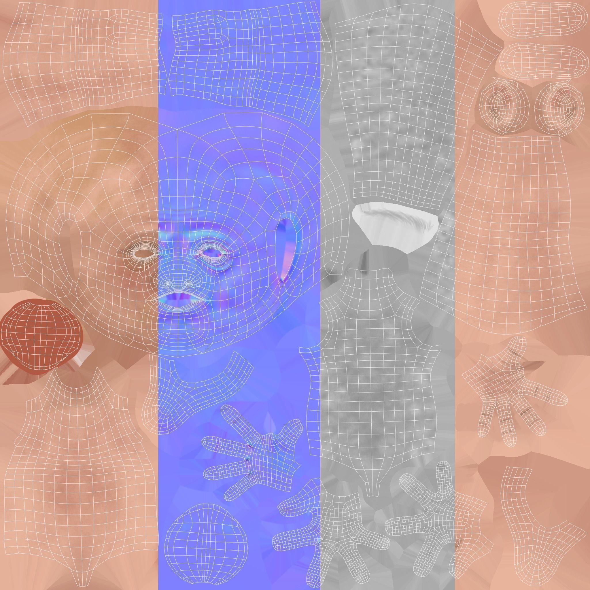 Cartoon Old man GrandPa NoRig Low-poly 3D model_20