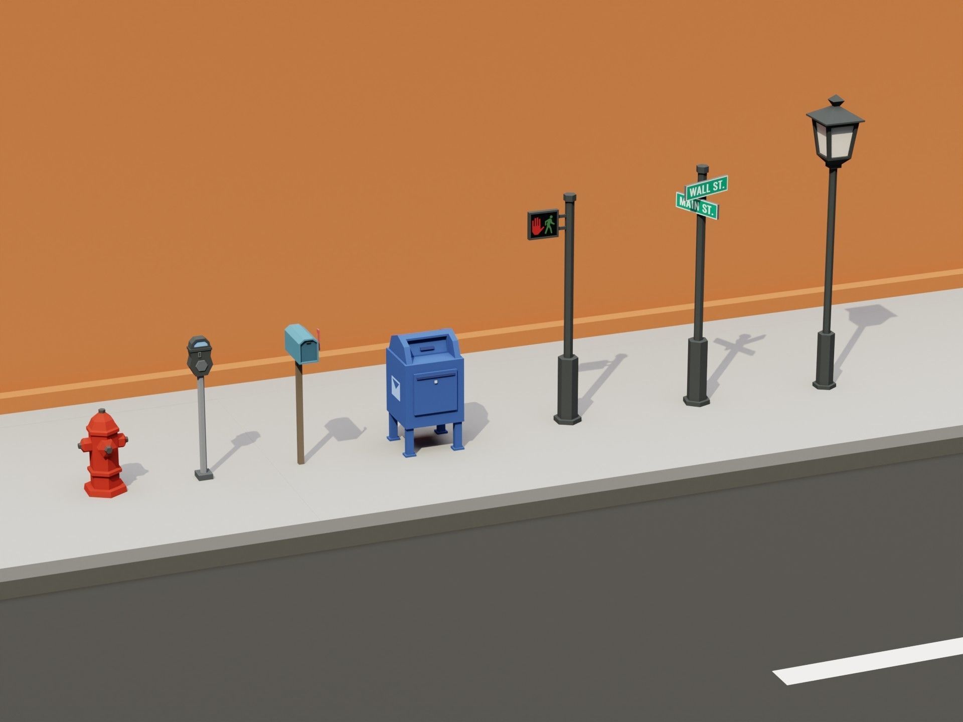 City street props assets pack Low-poly 3D model_3