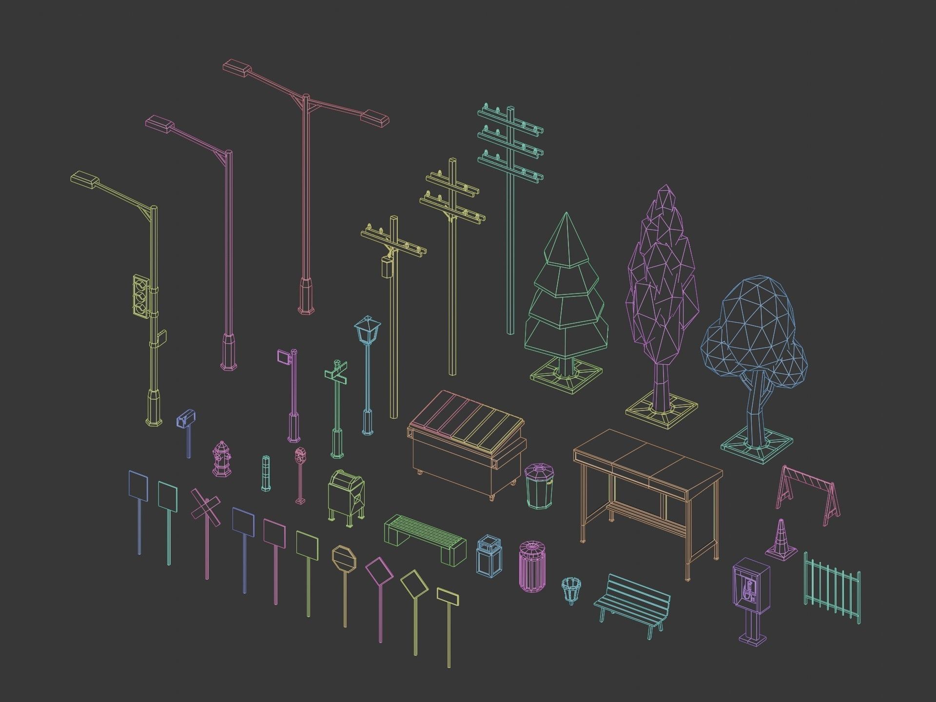 City street props assets pack Low-poly 3D model_11