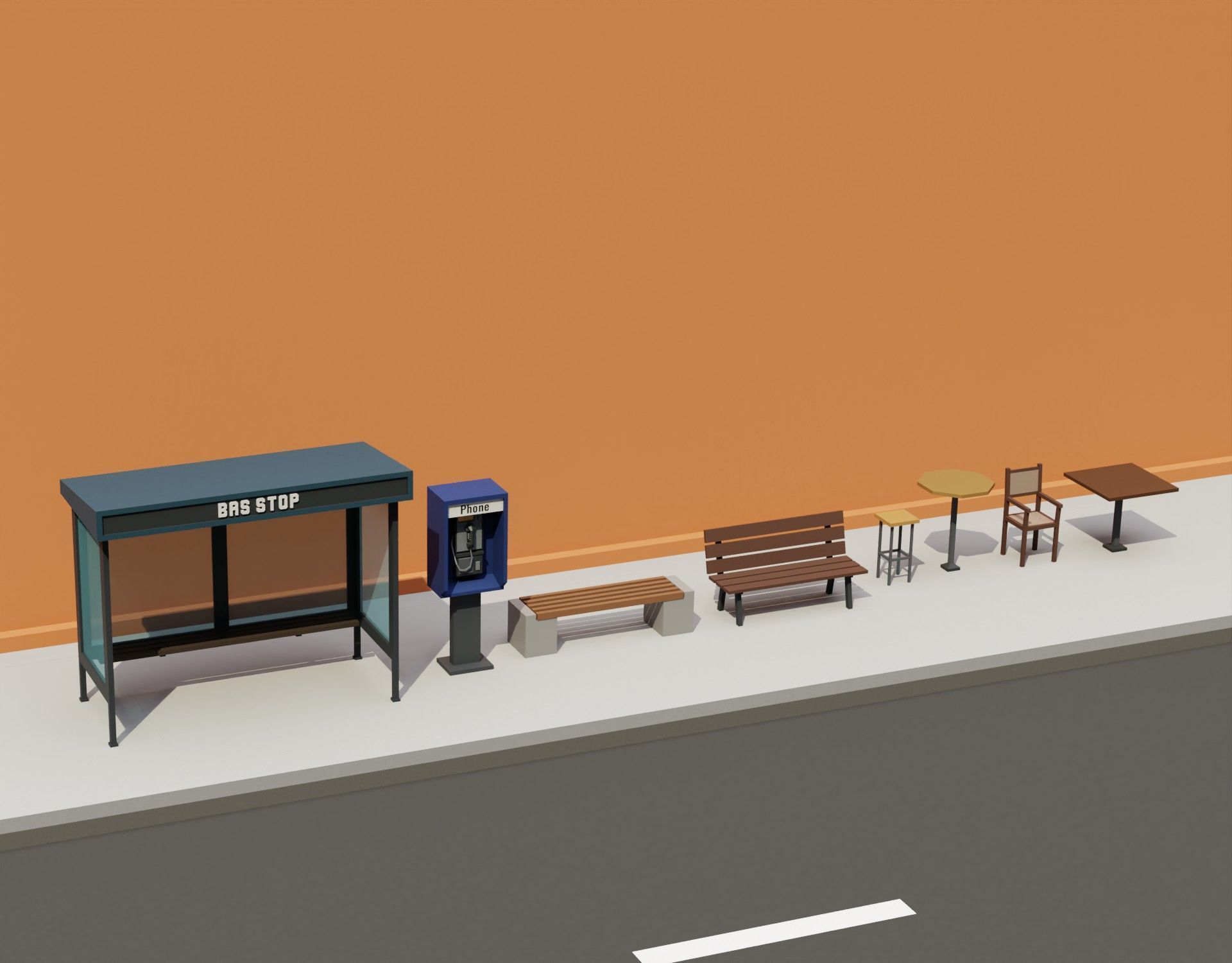 City street props assets pack Low-poly 3D model_8