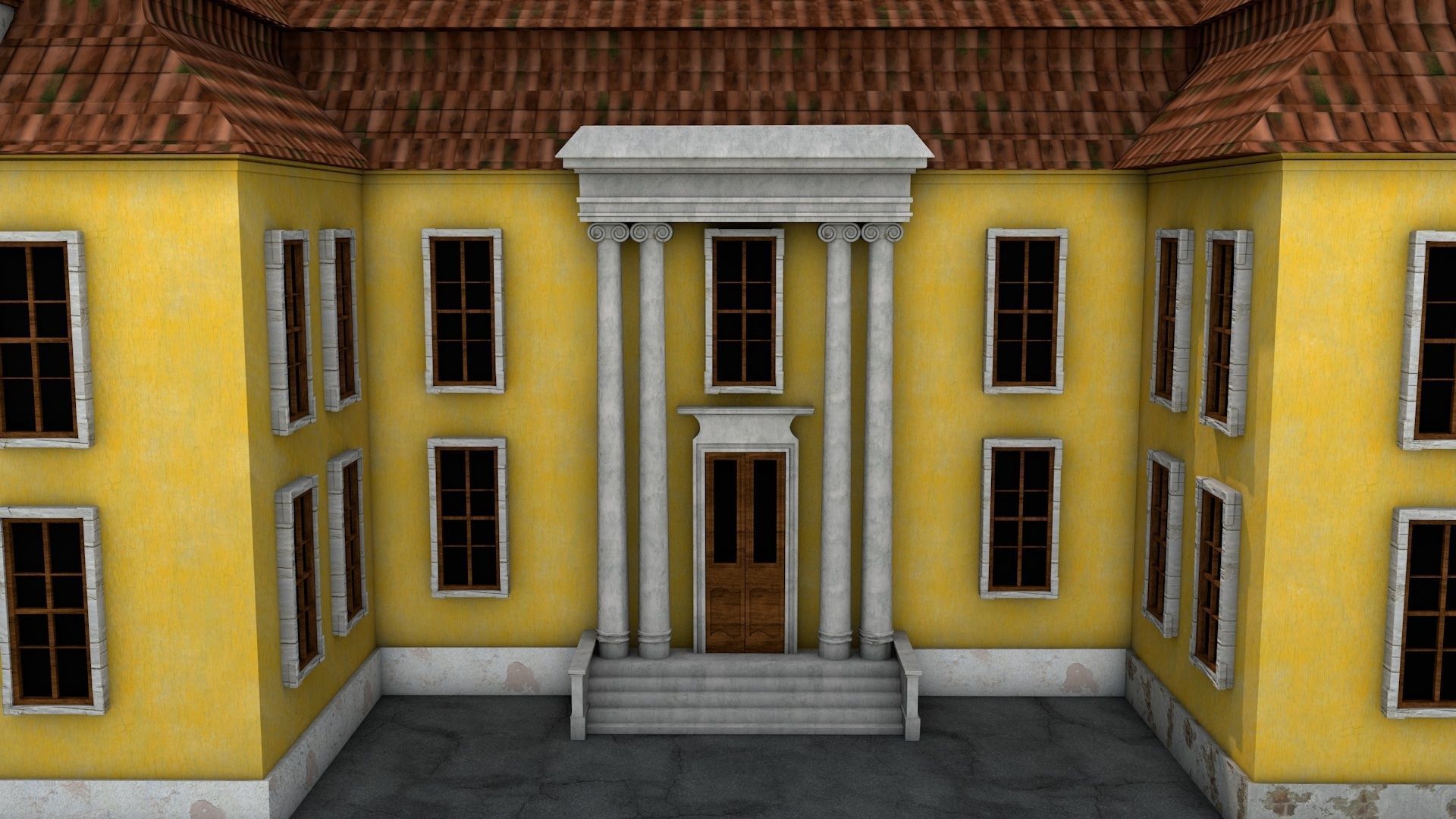 Building house on grassy field Low-poly 3D model_2