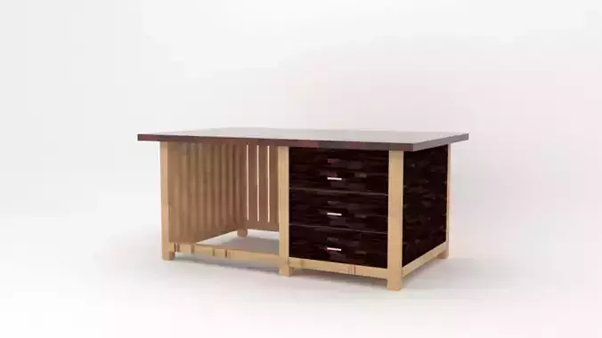 Low poly Table Model kitchen island with two drawers