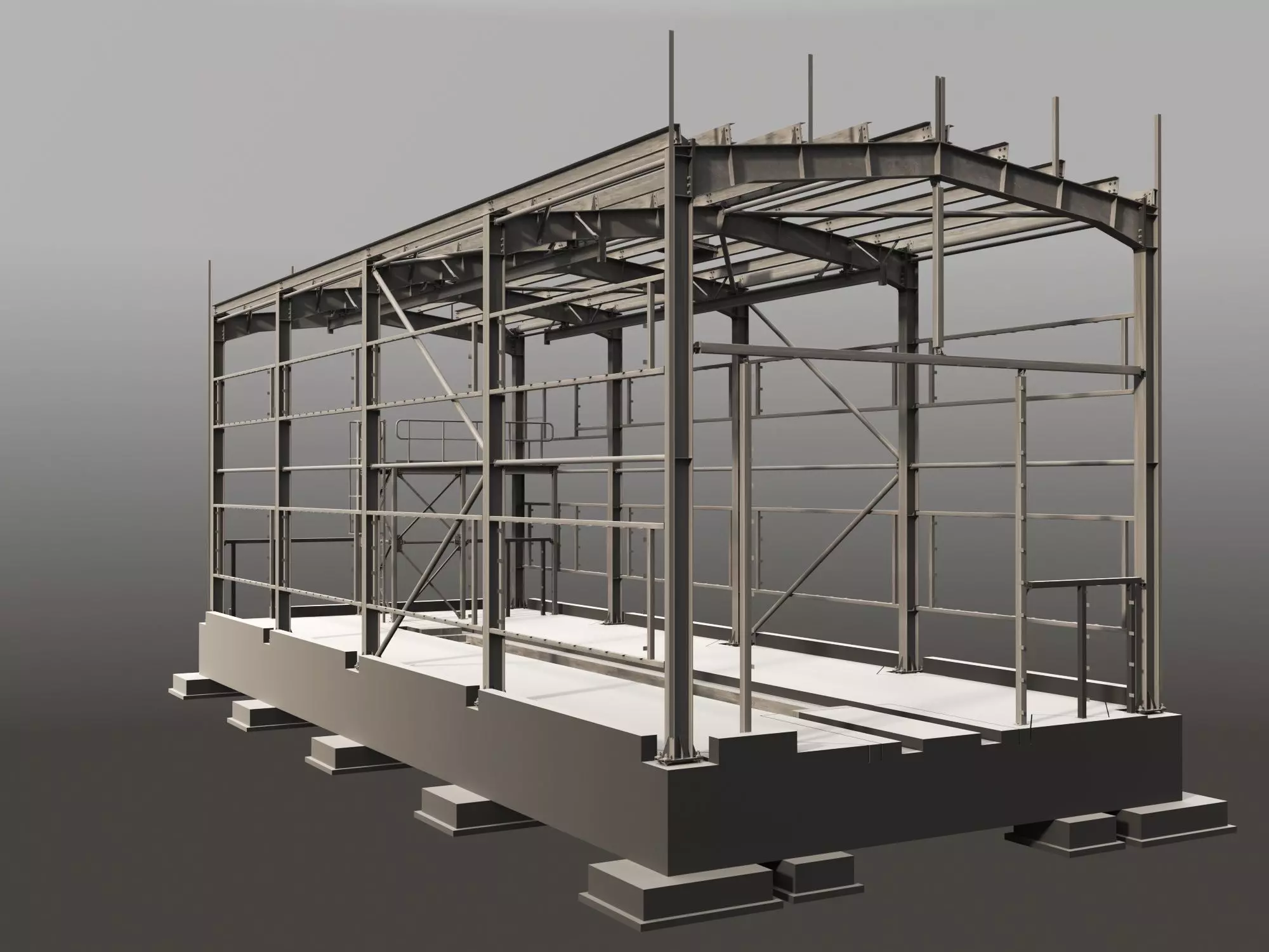 Depot steel structure with scaffolding Low-poly 3D model_0