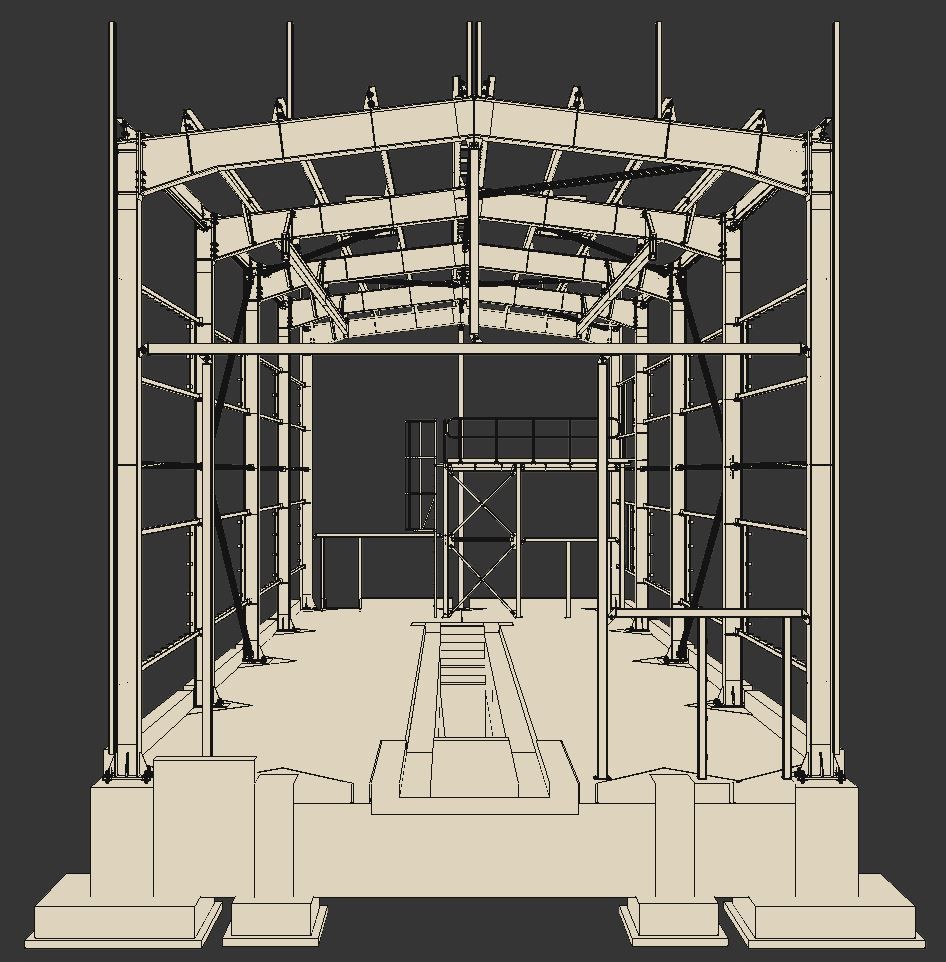 Depot steel structure with scaffolding Low-poly 3D model_1