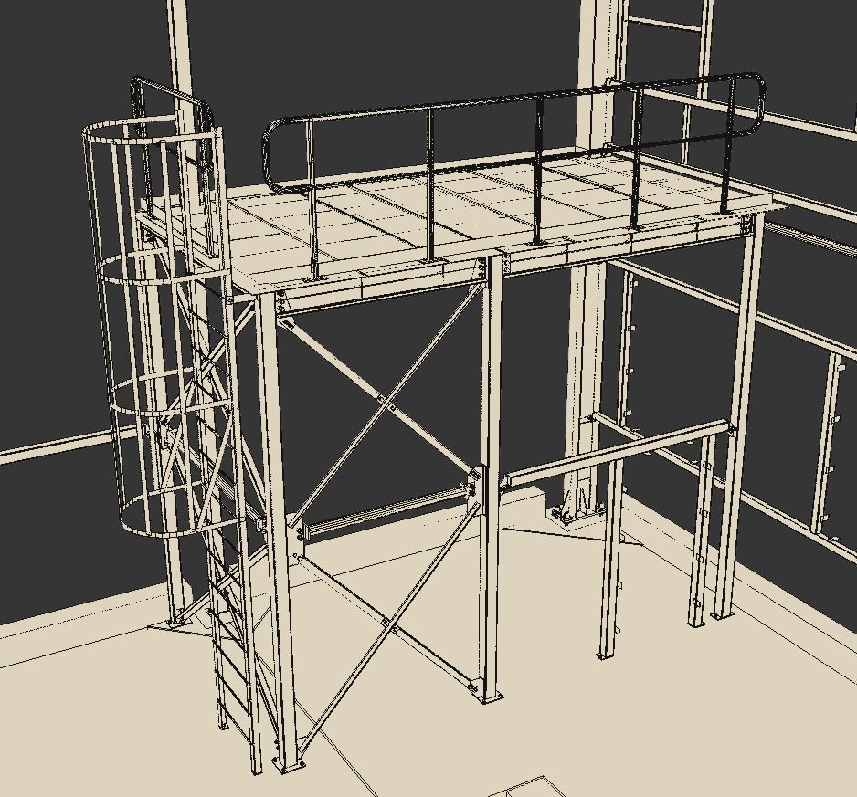 Depot steel structure with scaffolding Low-poly 3D model_6
