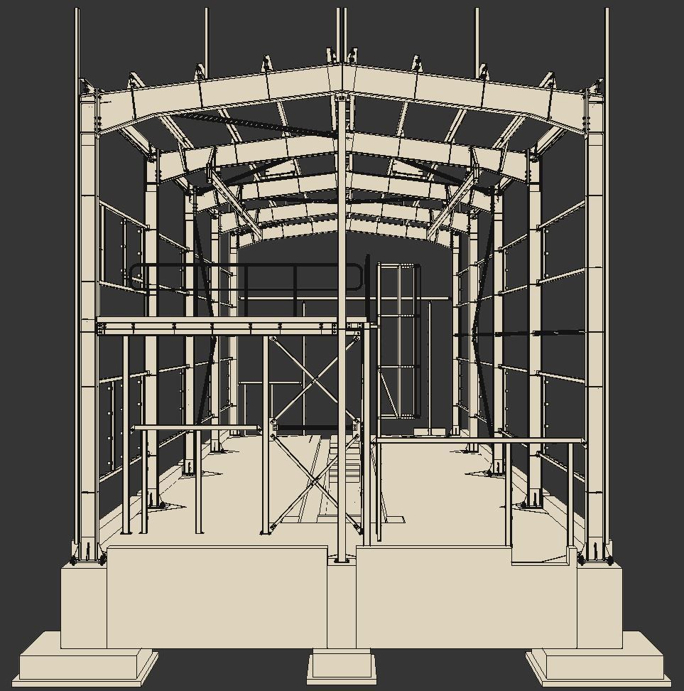 Depot steel structure with scaffolding Low-poly 3D model_2
