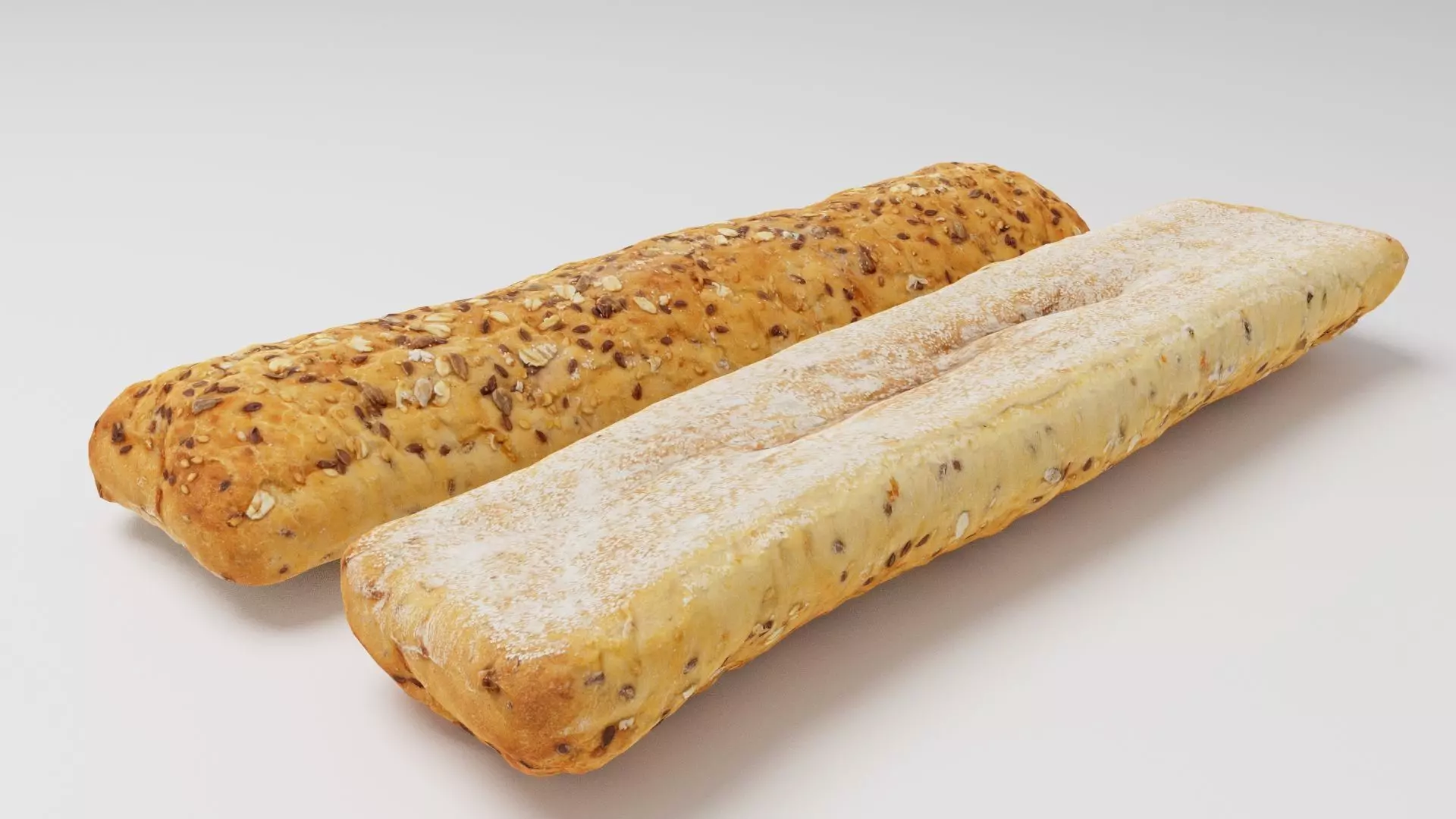 Baguette or cut French bread with seeds and spices 3D model_0
