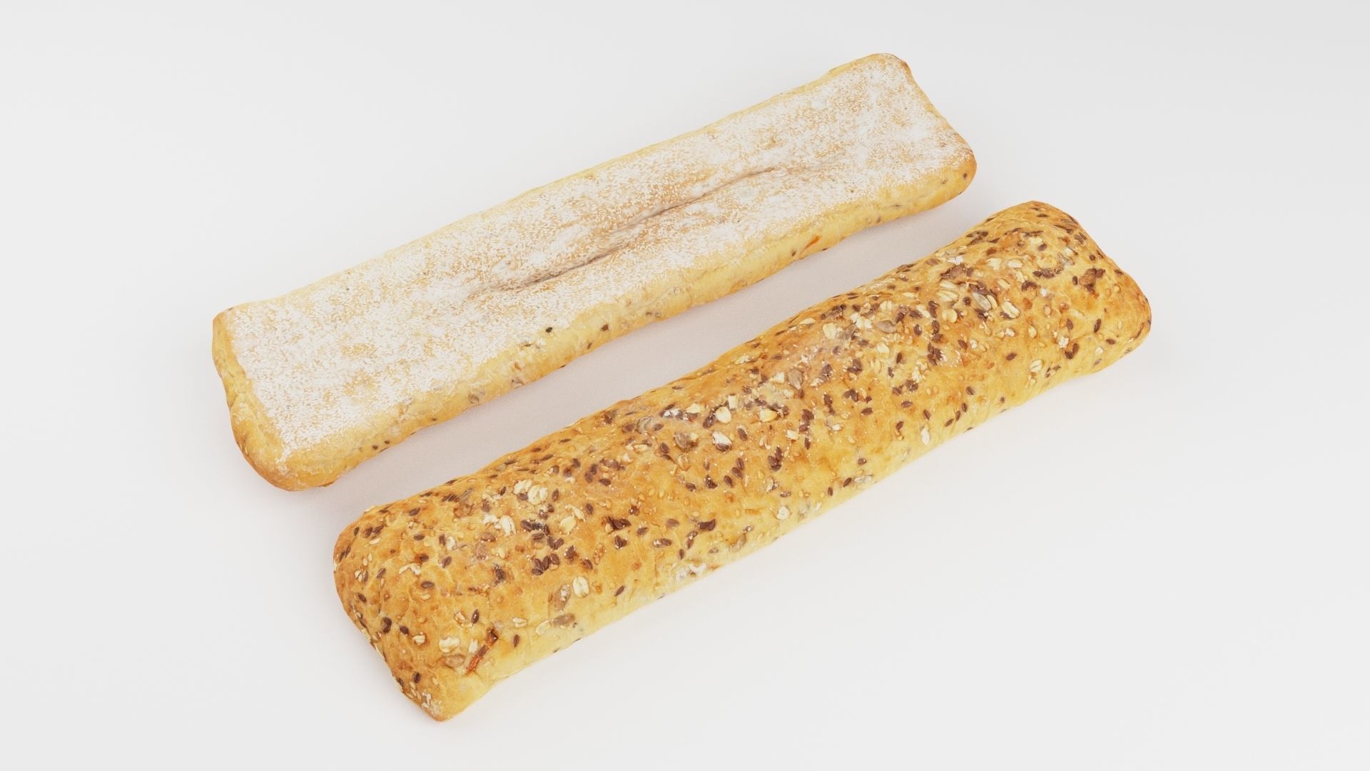 Baguette or cut French bread with seeds and spices 3D model_2