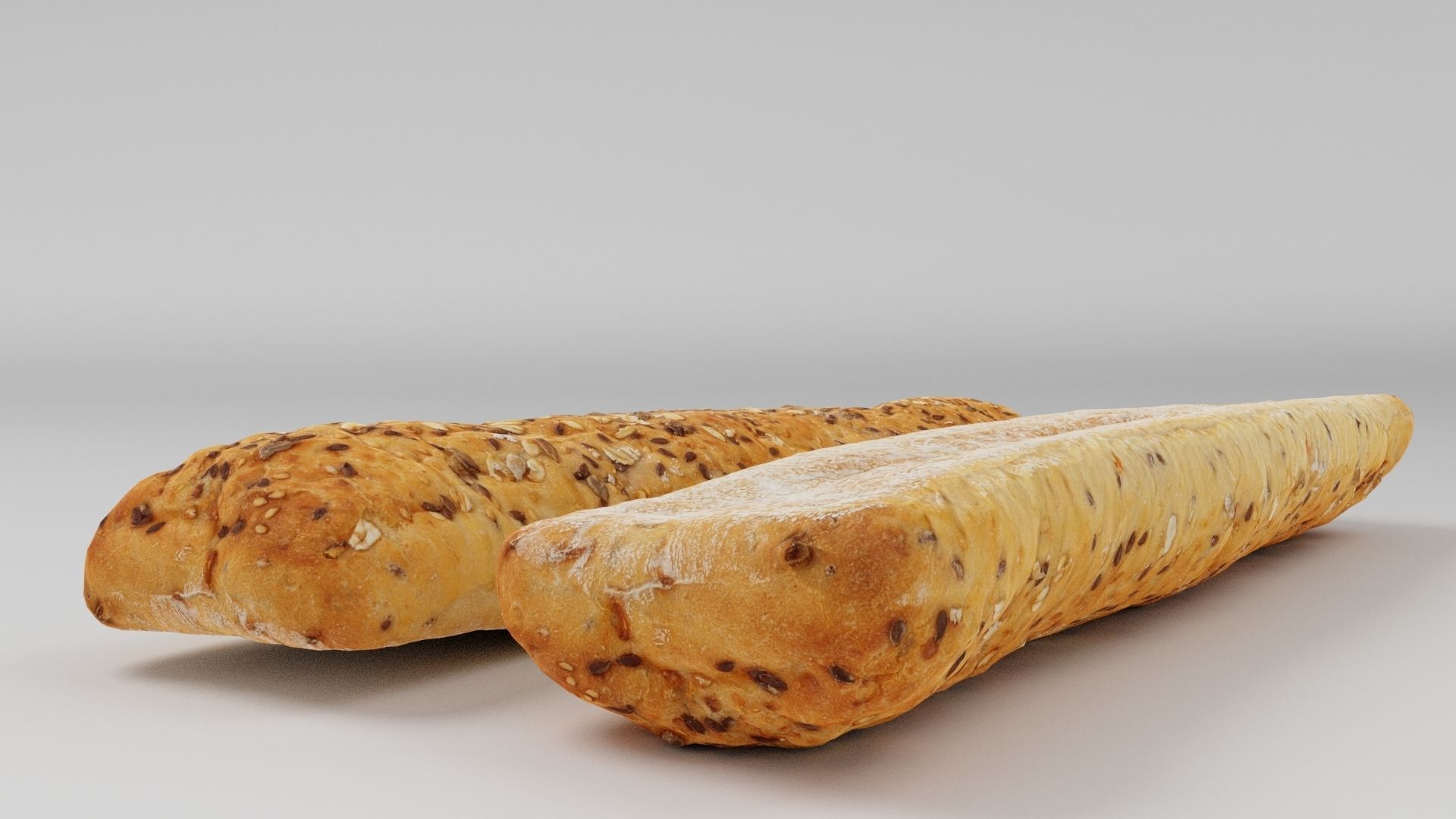 Baguette or cut French bread with seeds and spices 3D model_4