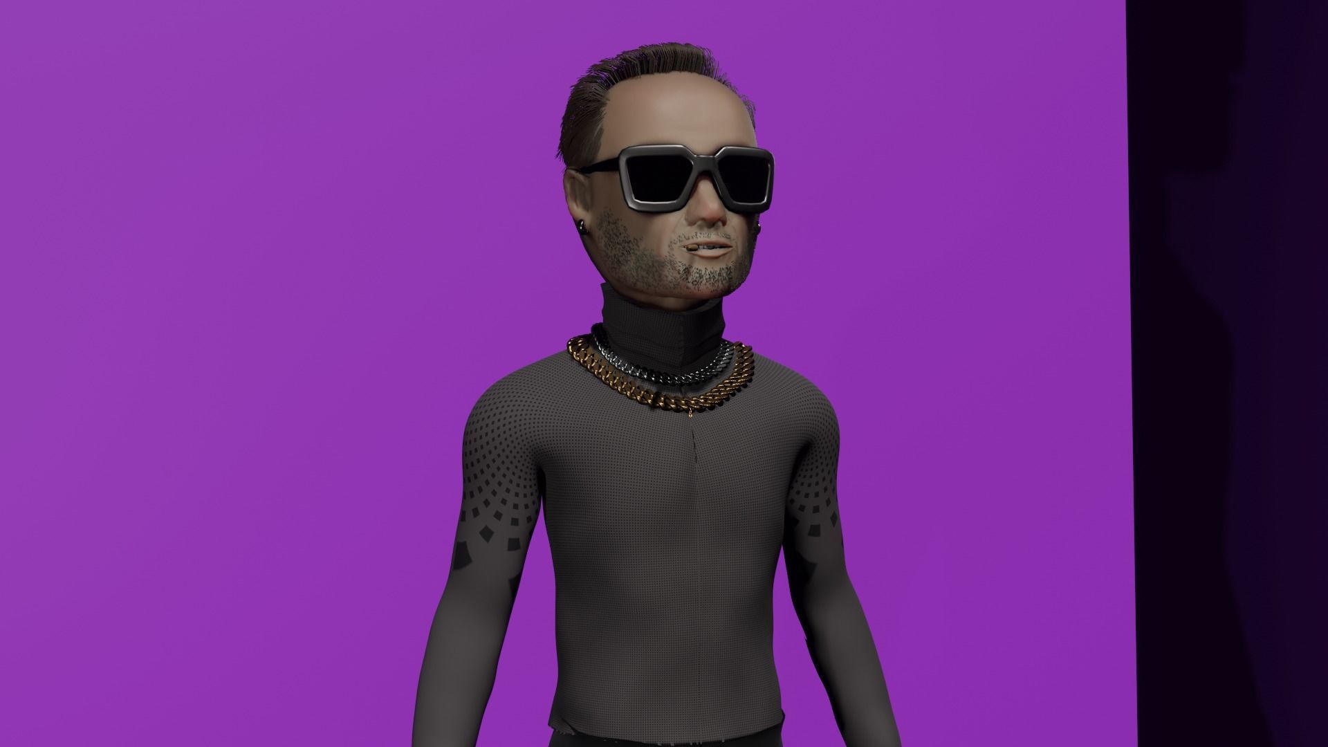 Avatar wearing sunglasses and chain necklace 3D model_4