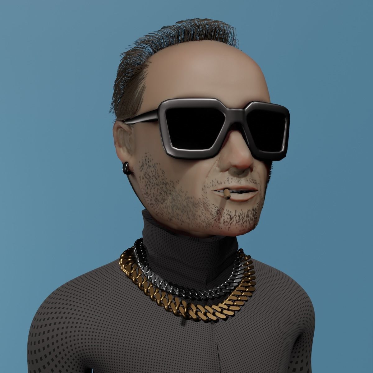 Avatar wearing sunglasses and chain necklace 3D model_1