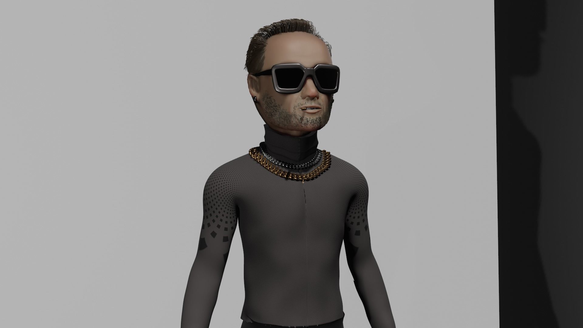 Avatar wearing sunglasses and chain necklace 3D model_3