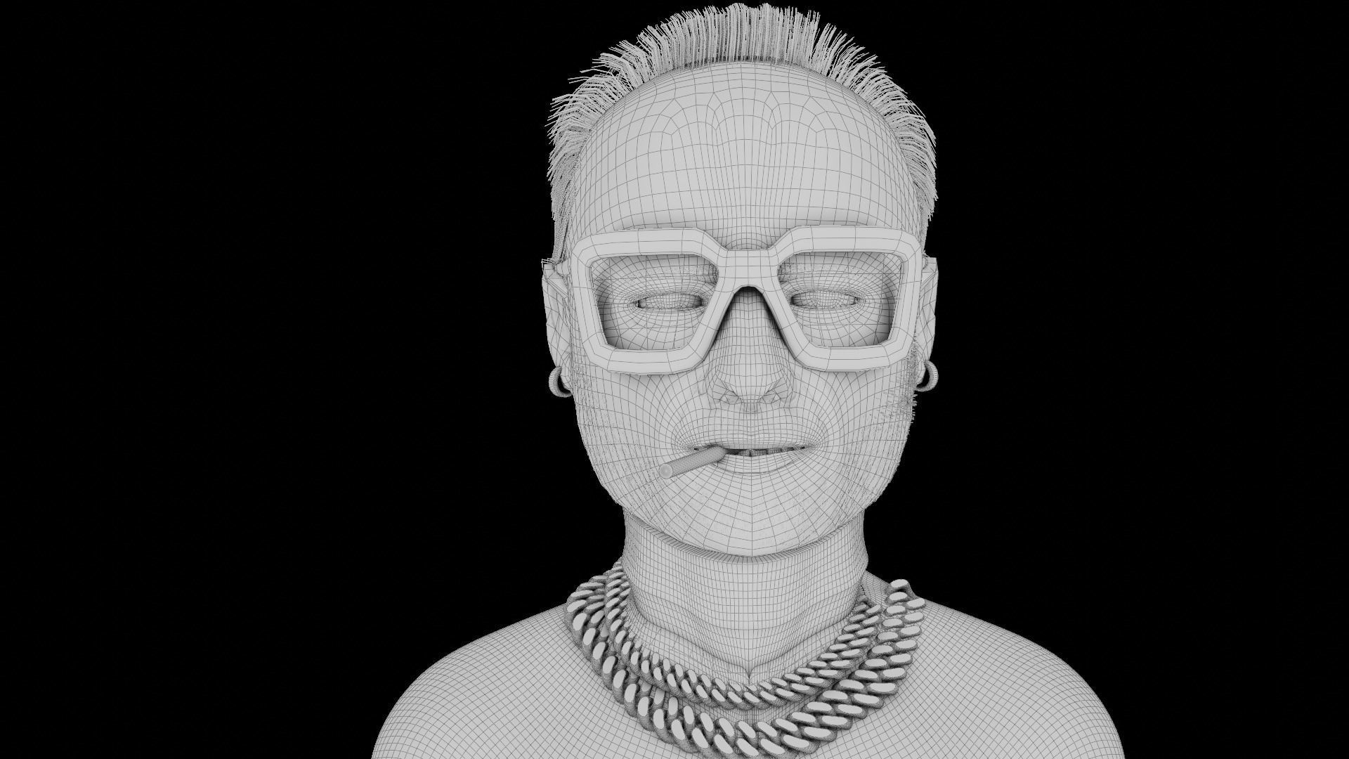 Avatar wearing sunglasses and chain necklace 3D model_9