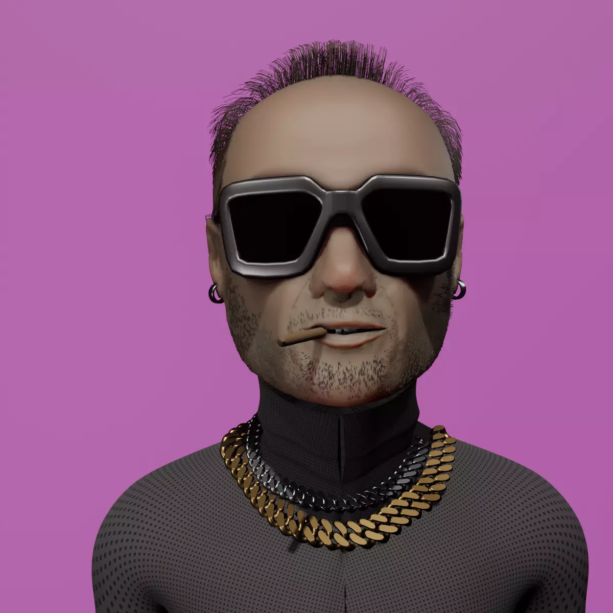 Avatar wearing sunglasses and chain necklace 3D model_0