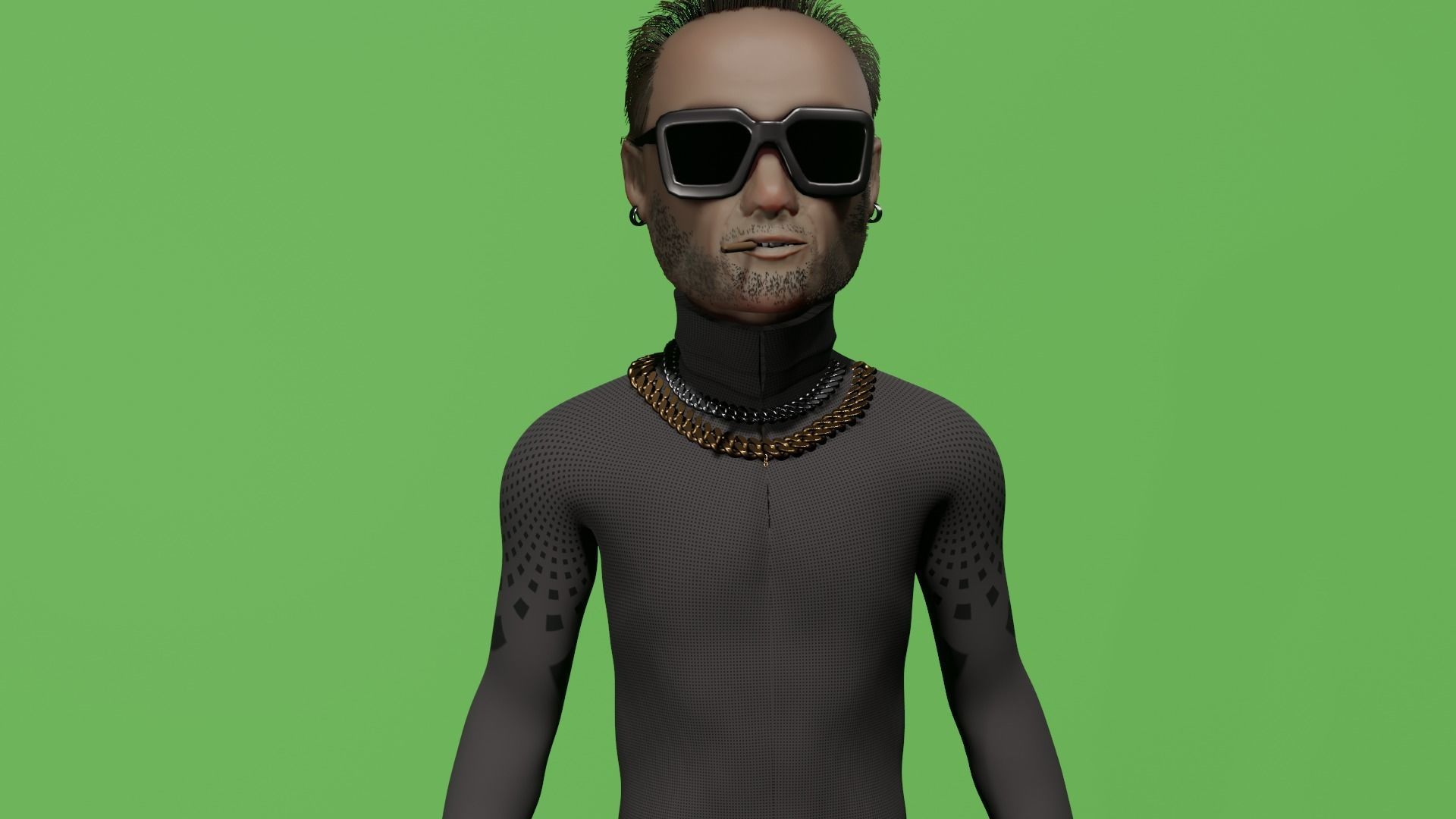 Avatar wearing sunglasses and chain necklace 3D model_5