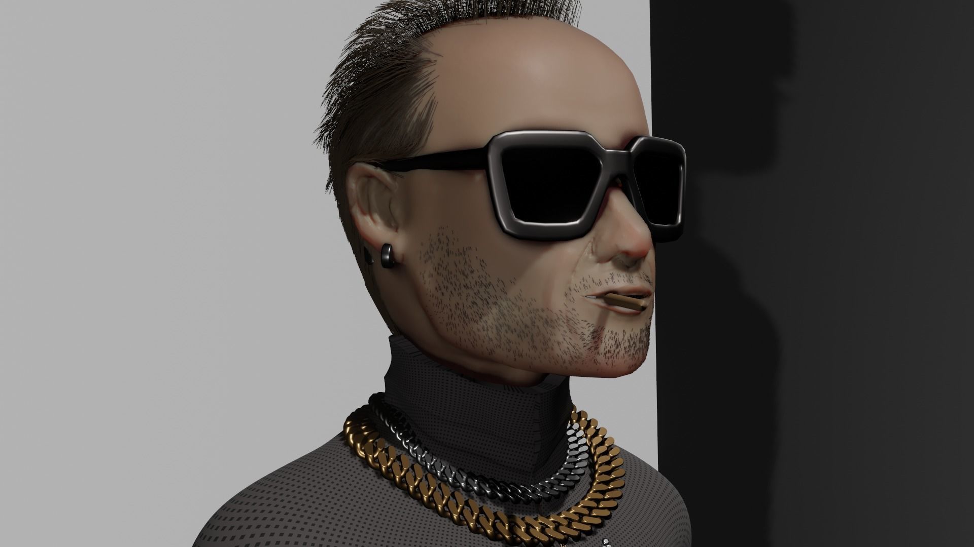 Avatar wearing sunglasses and chain necklace 3D model_2