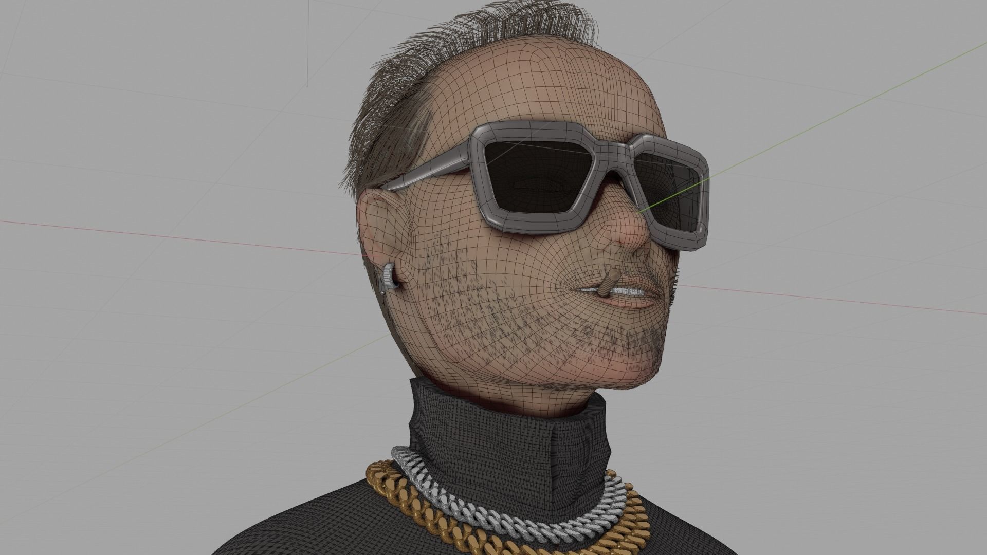 Avatar wearing sunglasses and chain necklace 3D model_6