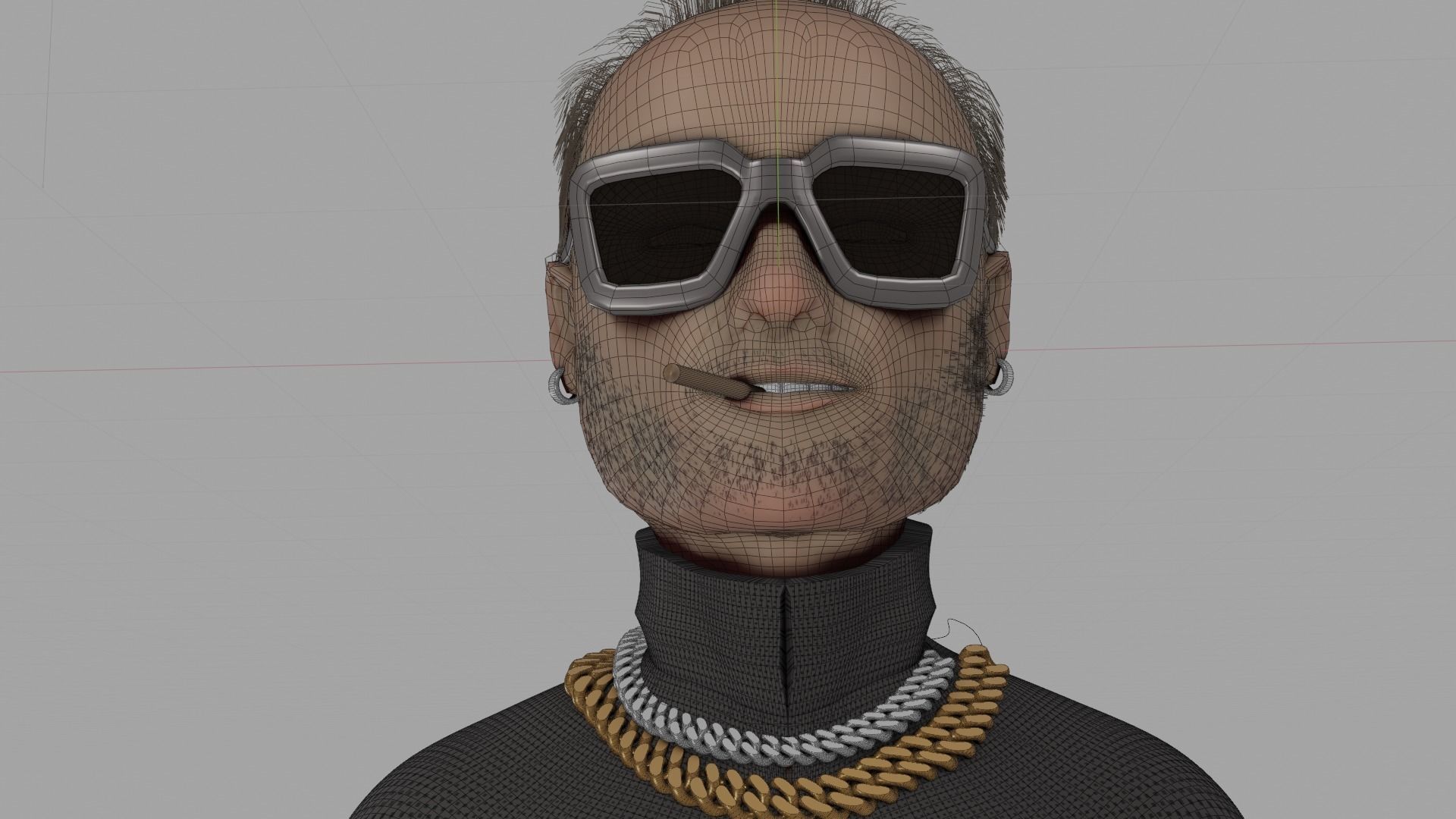 Avatar wearing sunglasses and chain necklace 3D model_7