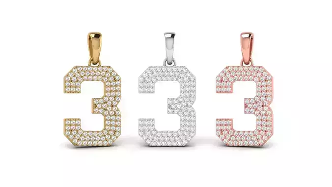 Number 3 Font Diamond Pendant 3D print model