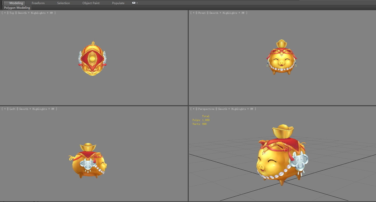 cartoon gold ingot piggy bank Low-poly 3D model_6