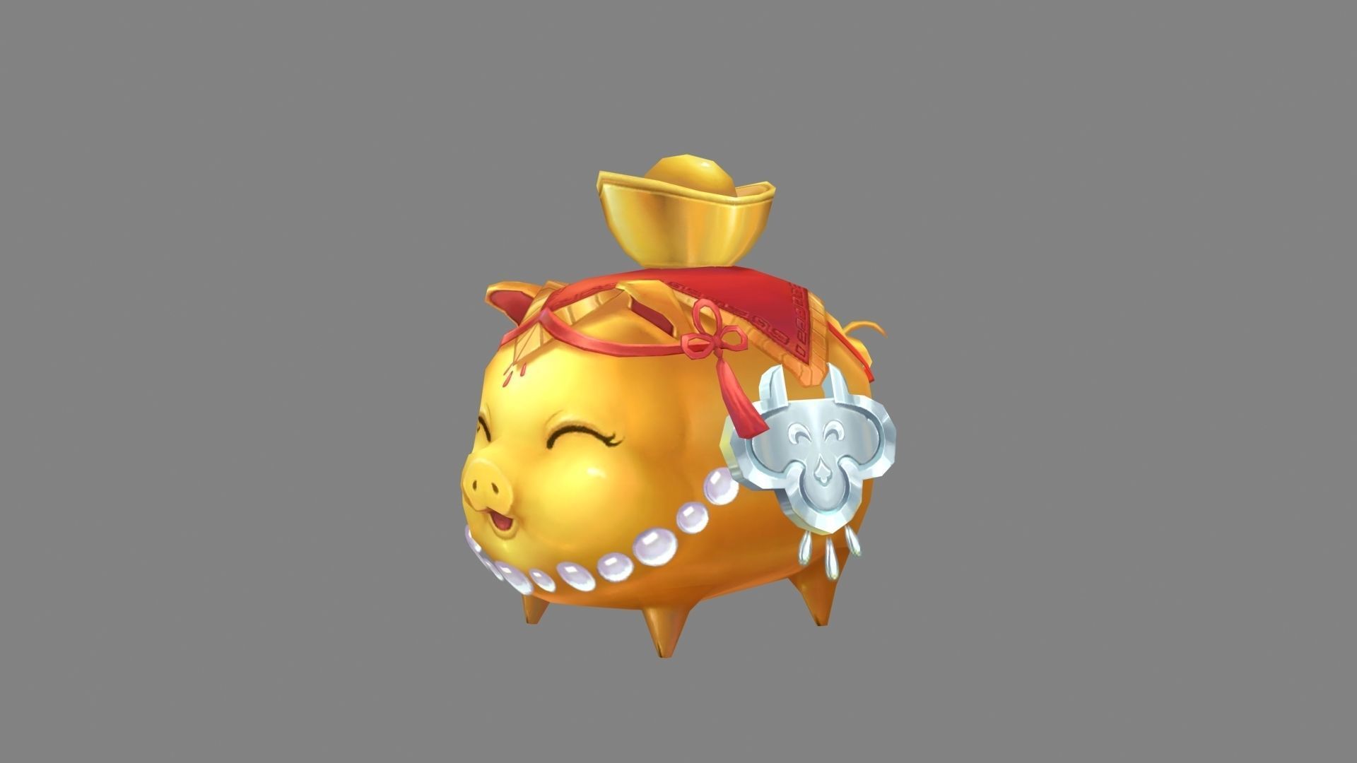 cartoon gold ingot piggy bank Low-poly 3D model_1