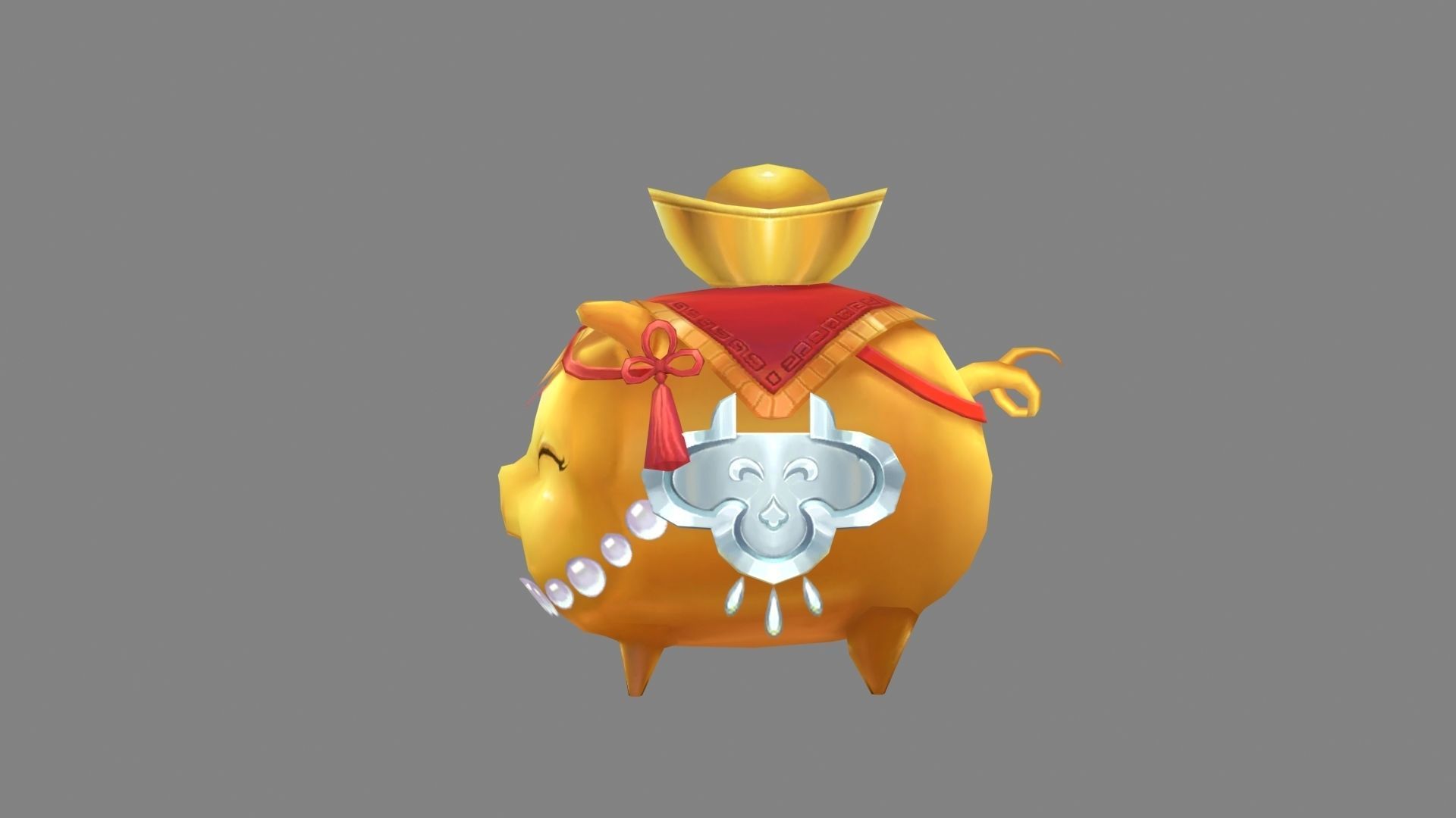 cartoon gold ingot piggy bank Low-poly 3D model_2