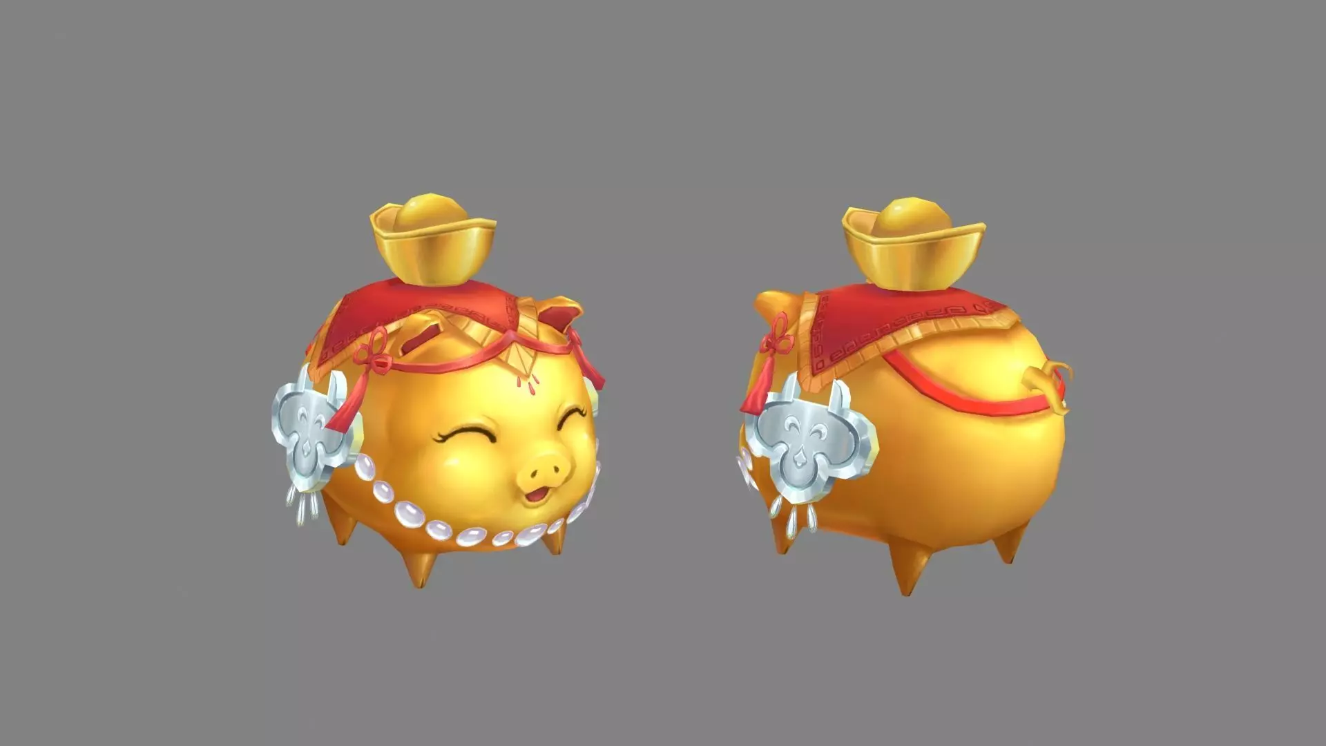 cartoon gold ingot piggy bank Low-poly 3D model_0
