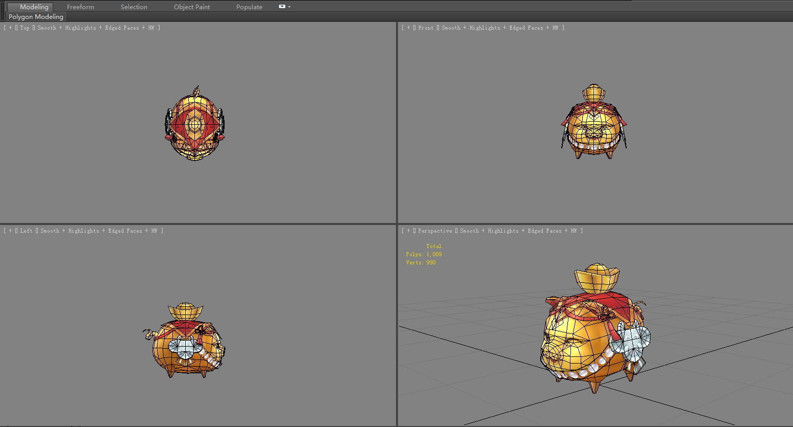 cartoon gold ingot piggy bank Low-poly 3D model_7