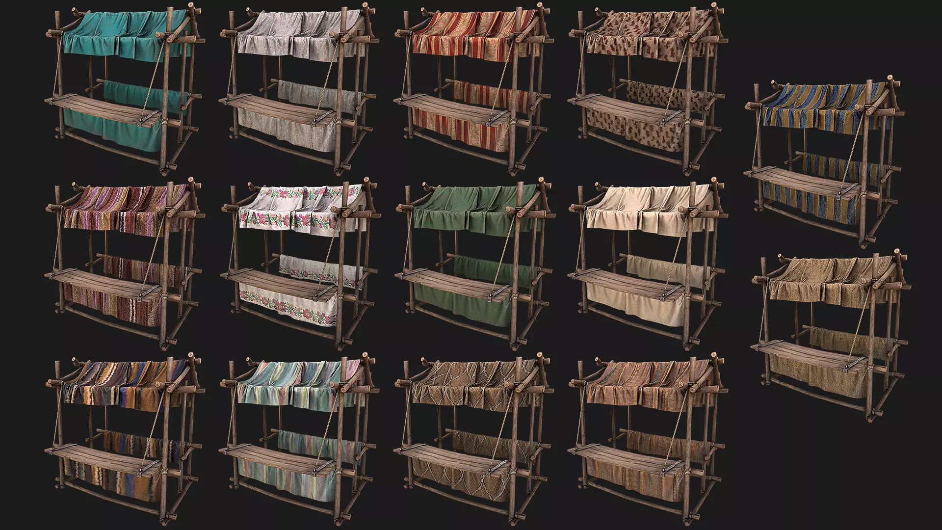 Street Market Stalls Tent Pack Bazaar Set Low-poly 3D model