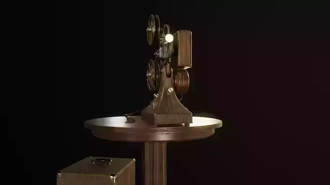 Vintage projector with table and storage box Low-poly 3D model