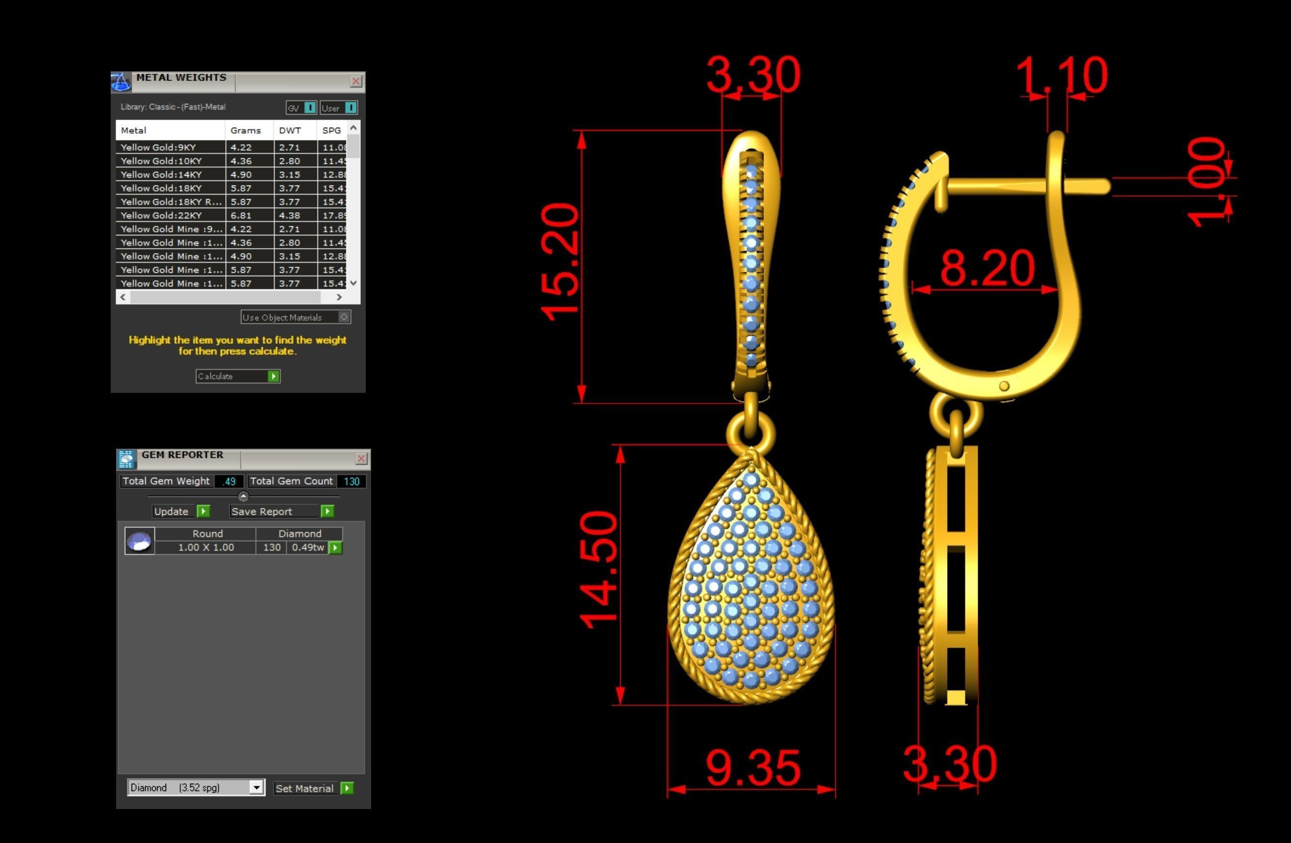 Pear Shape Drop Clip Earrings  3D print model_6