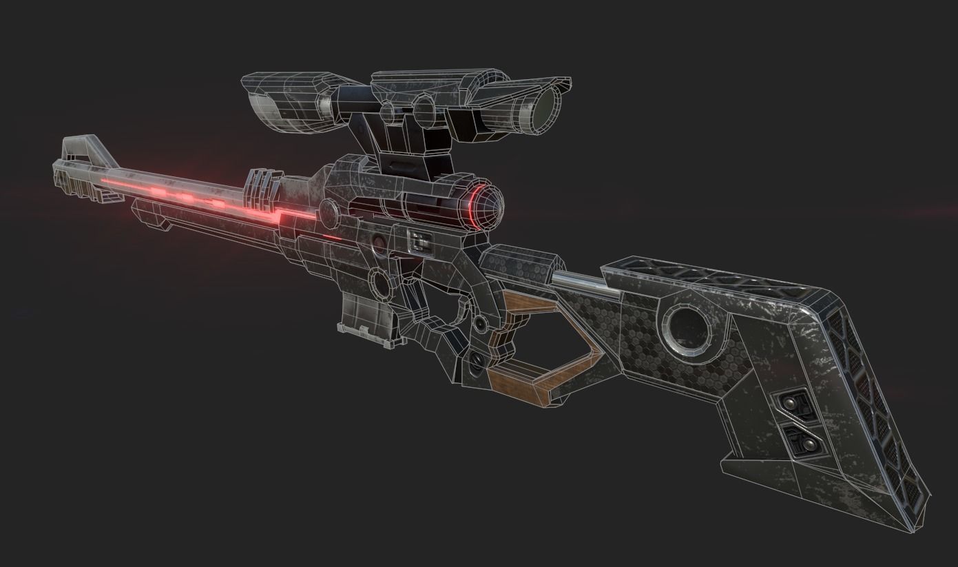 Sci-fi sniper rifle Low-poly 3D model_5