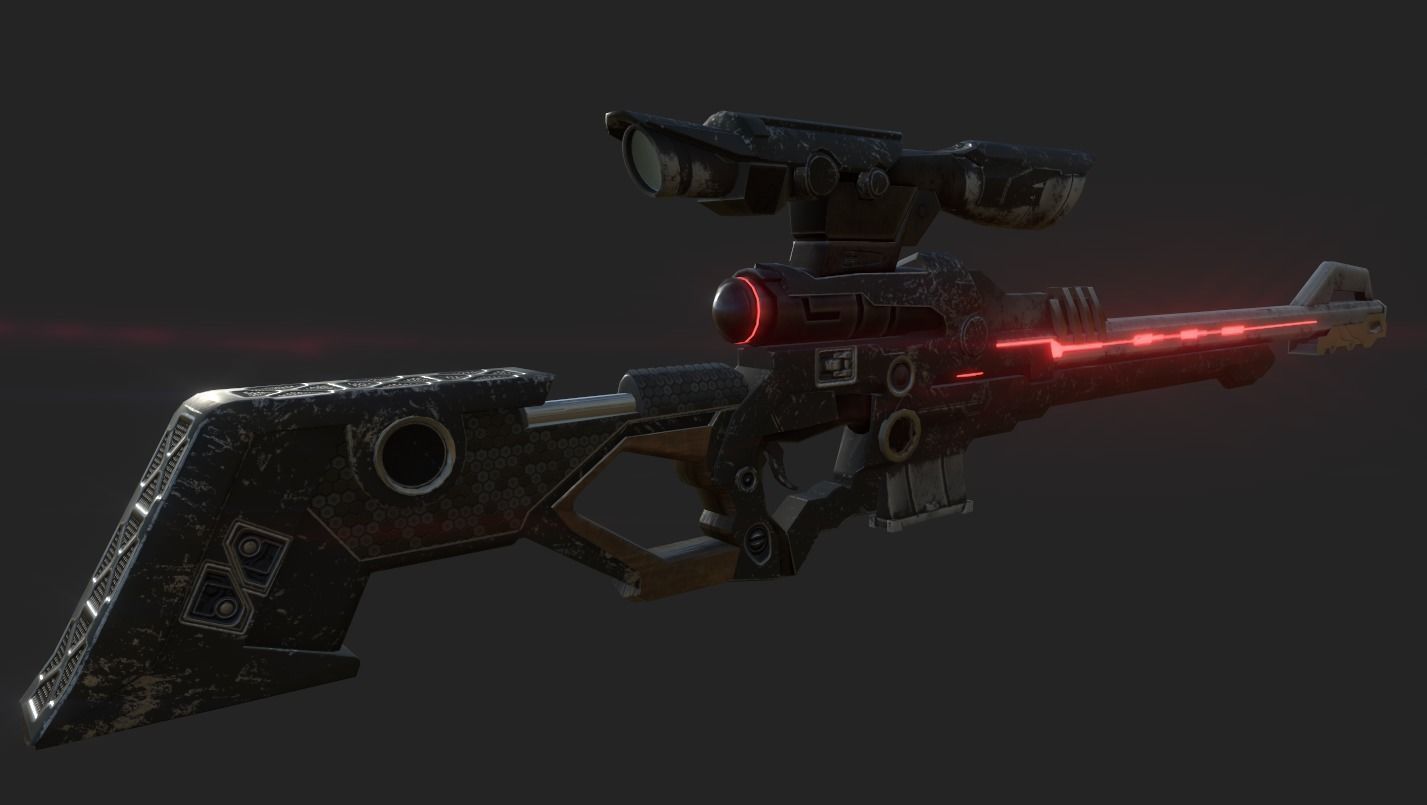 Sci-fi sniper rifle Low-poly 3D model_3