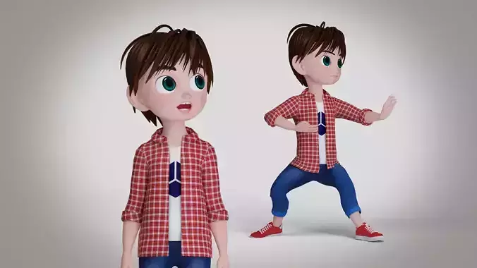 Cartoon Boy shirt Full Rigged in Blender 
