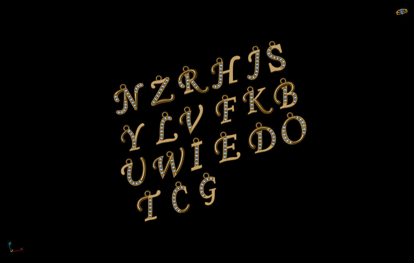 Alphabet paved letters for gemstone wax setting 3D print model 3D print model_1