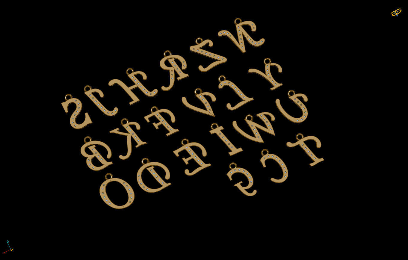 Alphabet paved letters for gemstone wax setting 3D print model 3D print model_5