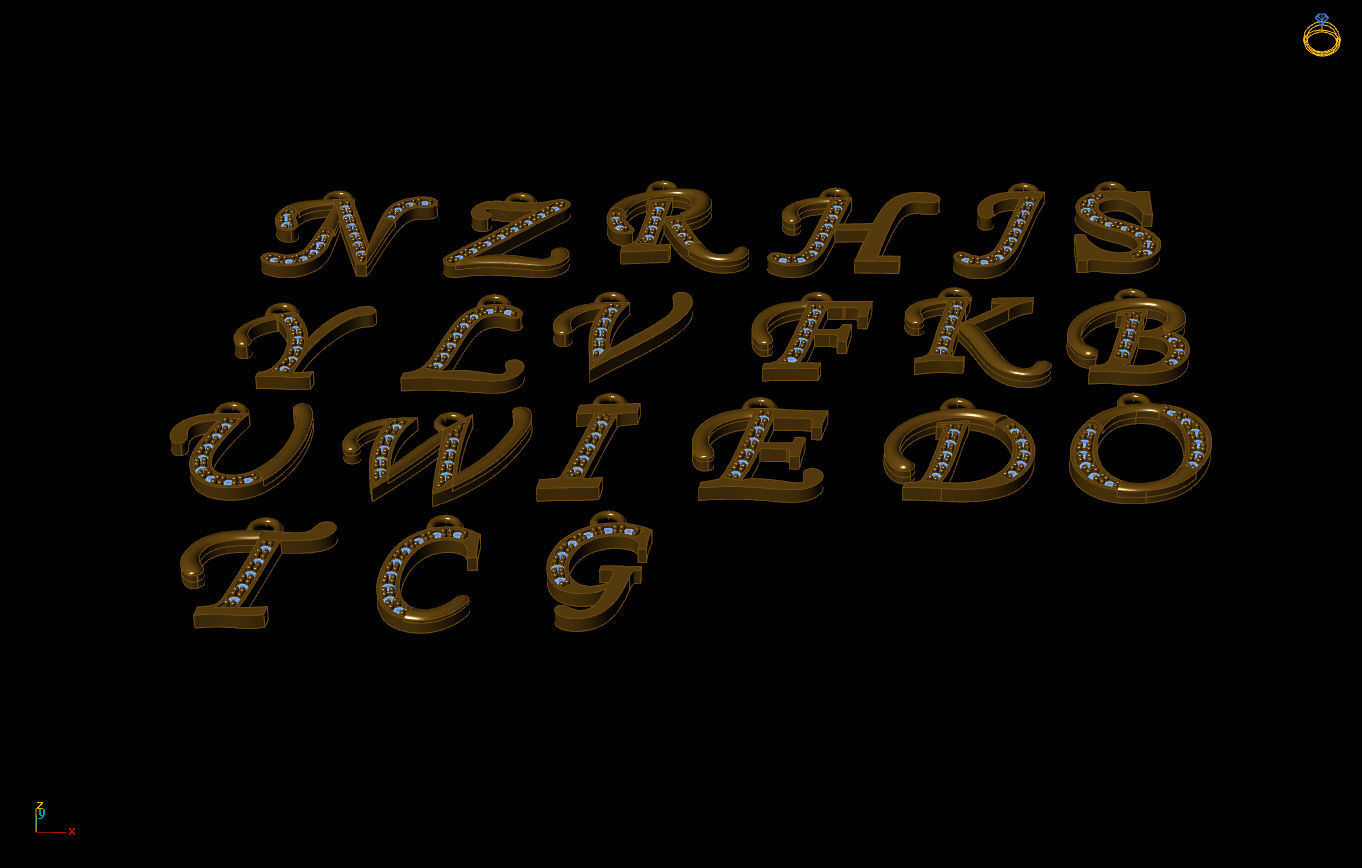 Alphabet paved letters for gemstone wax setting 3D print model 3D print model_2