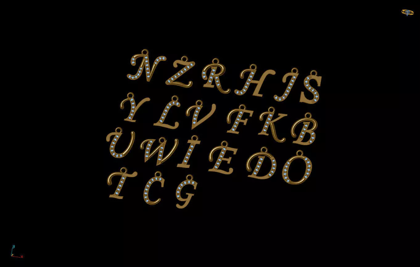 Alphabet paved letters for gemstone wax setting 3D print model 3D print model_0