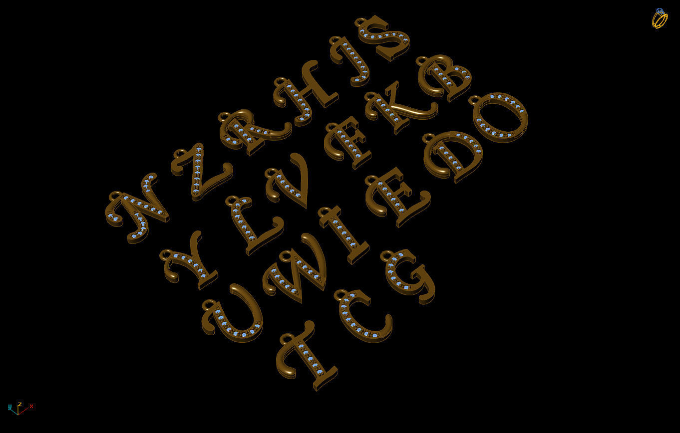 Alphabet paved letters for gemstone wax setting 3D print model 3D print model_3