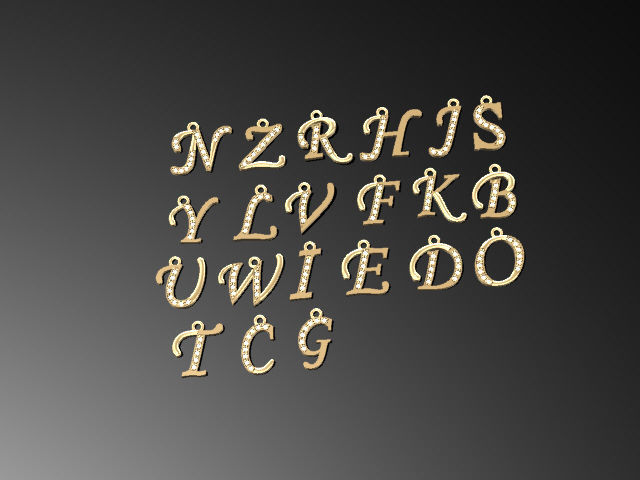 Alphabet paved letters for gemstone wax setting 3D print model 3D print model_7