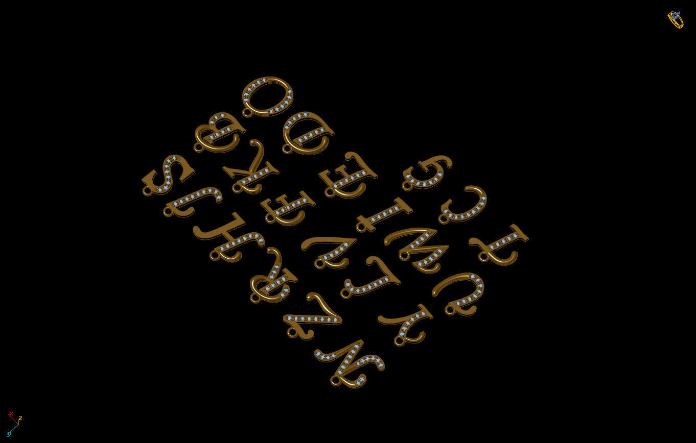 Alphabet paved letters for gemstone wax setting 3D print model 3D print model_4