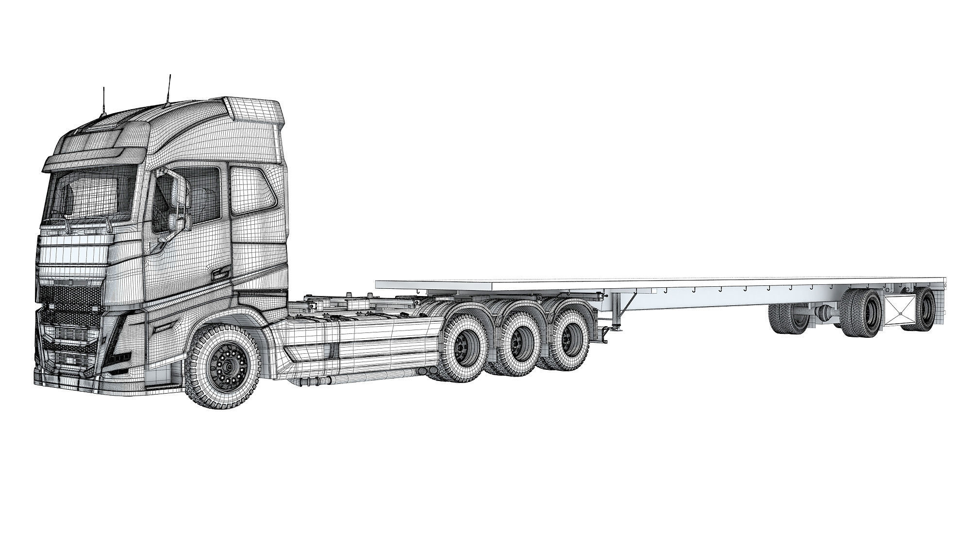 Truck with Flatbed Trailer 3D model_16