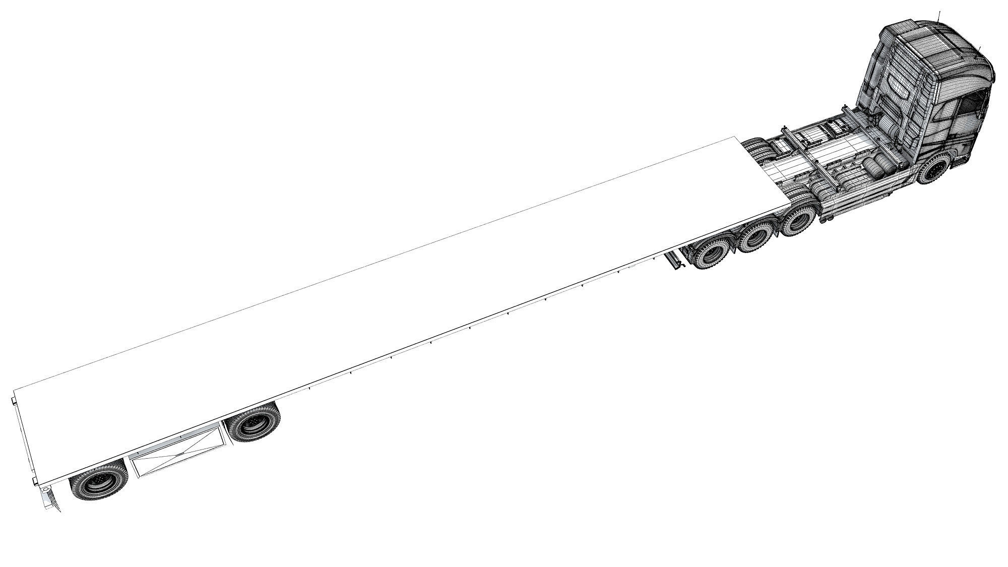 Truck with Flatbed Trailer 3D model_18